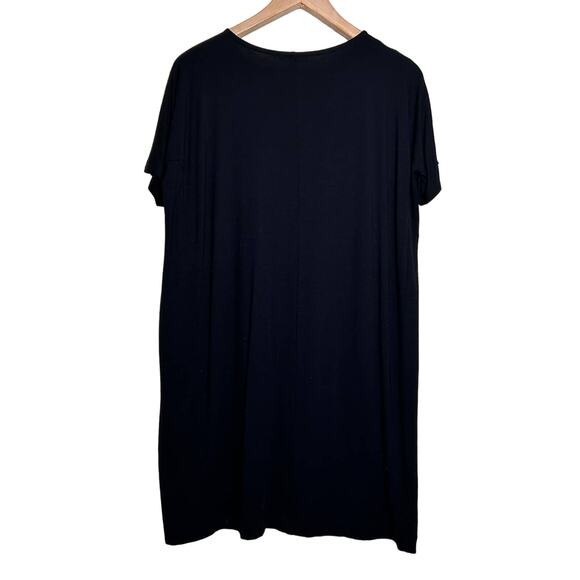 Eileen Fisher Black Lightweight Viscose Crew Neck Tee Side Pockets Short Sleeve - Picture 2 of 7